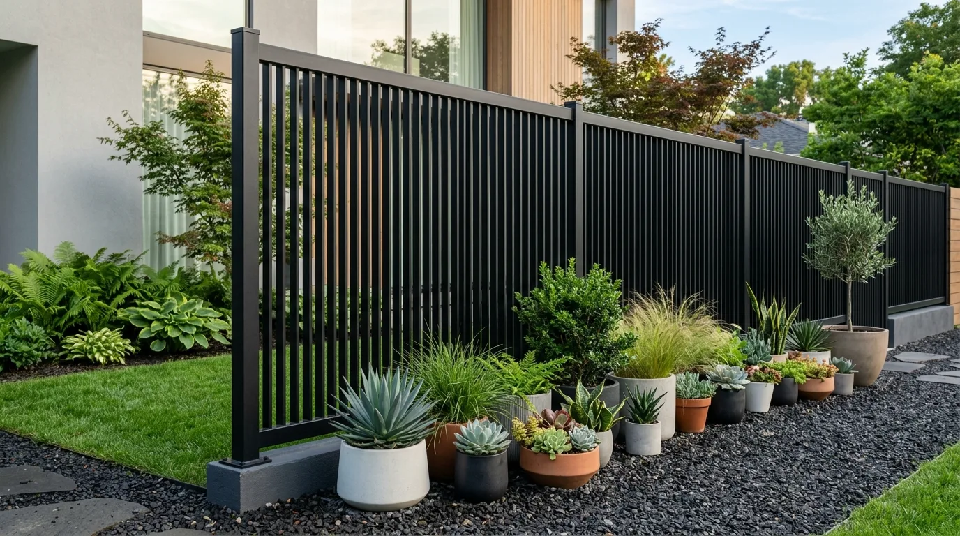 Minimalist Fence With Black Metal Slats